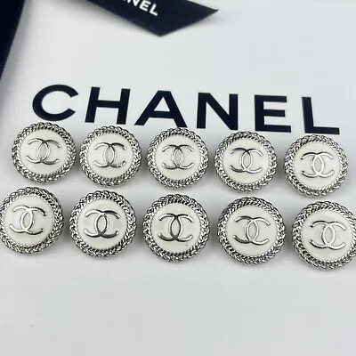 10 Chanel Buttons White Silver Cc Logo Metal 16mm Vintage • $80