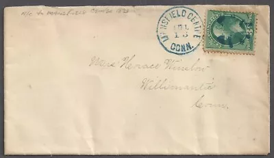 MANSFIELD CENTRE CT ~JUL 13 BLUE CDS & CORK CANCEL TIES 3c GREEN BANKNOTE 1870s • $19.99