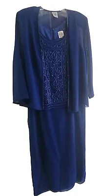 R&M Richards By Karen Kwong Jacket Dress Long Blue 2 PC Set Womens Size XL • $22.31