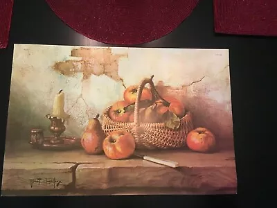 Vtg Robert Chailloux Litho Print Still Life With Apples French Art DAC NY 18x12 • $18