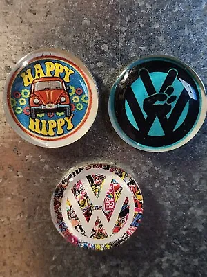 3 Pc Volkswagen Fridge Magnet Set Peace VW Happy Hippy & Sticker Bomb NEW! • $5