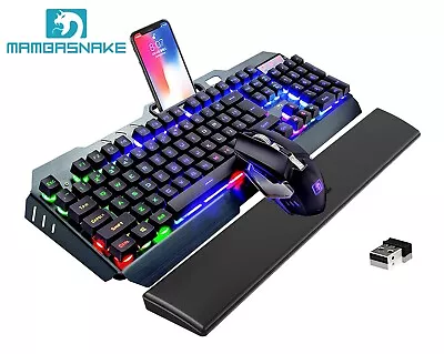 Wireless Gaming Keyboard And Mouse Set Rechargeable LED Backlit + PU Wrist Rest • $22.99