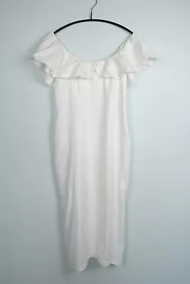 Dissh Womens Maxi Dress Size 14 White Linen Long Lined Zip Ruffle Slit Boho • $45