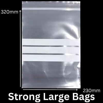 100 X Large GRIP SEAL BAGS WITH WRITE ON PANELS Clear Poly Plastic Zip Lock • £7