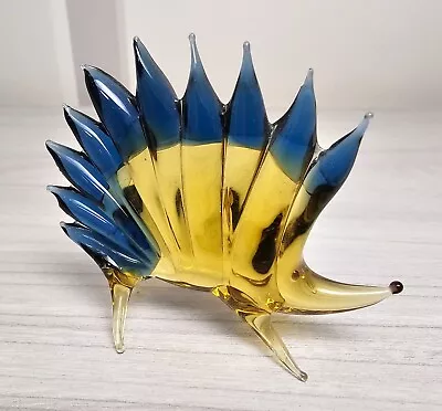 Vintage Glass Murano Figurine Hedgehog Art Glass Figurine Yellow Blue • $29.99