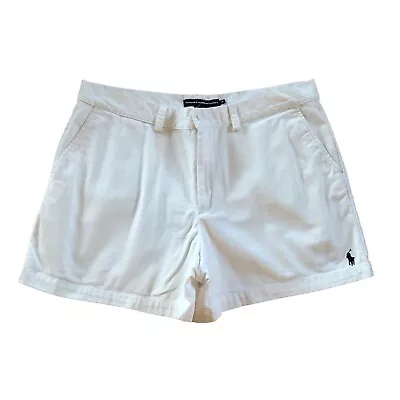 Polo Ralph Lauren Womens 14 Chino Shorts White Flat Front Blue Pony Cotton 35x4 • $16.95