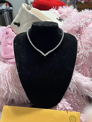 15 CT Stunning Certified V Shaped Lab Grown Diamond  Tennis Necklace 14” 925 • $460