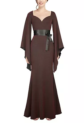 Tall Burgundy Fishtail Glitter Sparkle Gothic Mermaid Evening Batwing Maxi Dress • £49.99