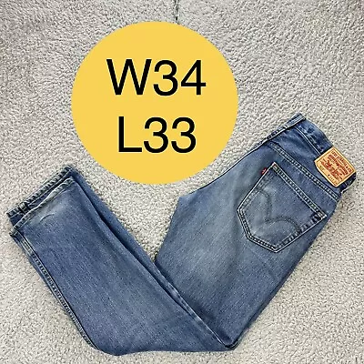£20.15 • Buy LEVI'S Mens 505 Straight Jeans W34 L33 Blue Denim Slight Distressing To Cuff