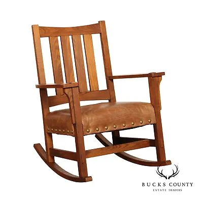 Sam Moore Mission Style Oak And Leather Rocker • $595