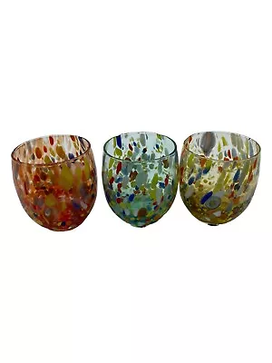 MURANO Rainbow Millefiori Glasses Drinking Tumblers Stemless Set 3 • $85