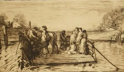 Robert W. Macbeth Original Signed Antique Scottish Sepia Etching; The Ferry 1880 • $80.93