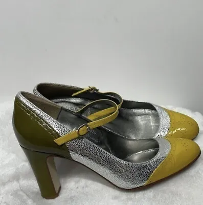 J.Crew “Penelope” Jazzy Olive/Mustard/Silver Mary Jane Heels Size 8 • $34.99