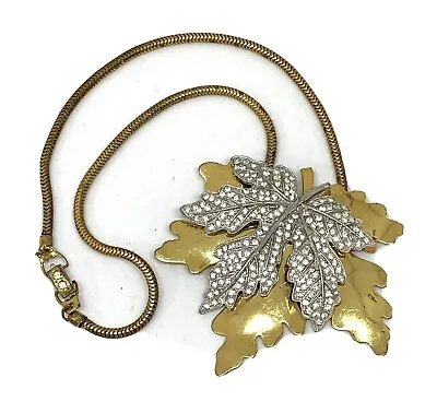 Vintage McClelland Barclay Rhinestone Leaf Pendant Necklace Signed • $225