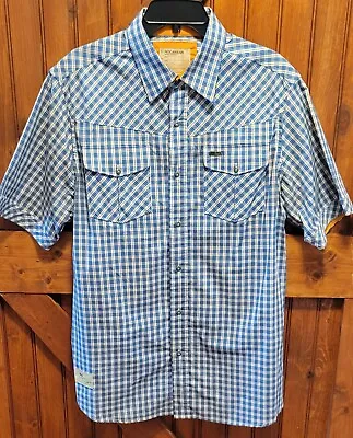 Rocawear Shirt Mens Large Blue Orange Check Hiphop Embroidered Western Rodeo • $15.47
