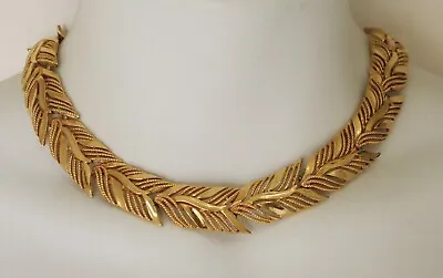 Vintage CROWN TRIFARI Signed Leaf Design Expendable Gold Tone Necklace 12  16  • $59