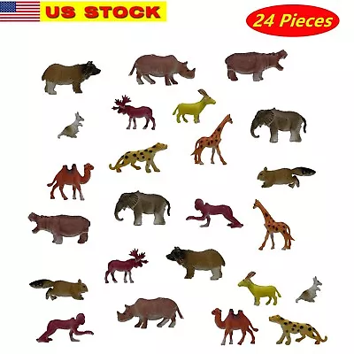 $8.99 • Buy 24 Pieces Animal Toy  Mini Wild Plastic Animals Models Toys Kit Jungle Realistic