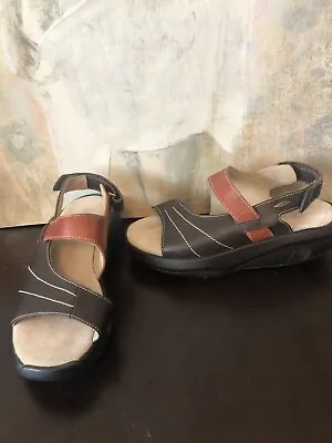 EUC MBT LSTSRA Two-tone Brown D'orsay Leather Comfort Toning Sandals 38 7.5 RARE • $65