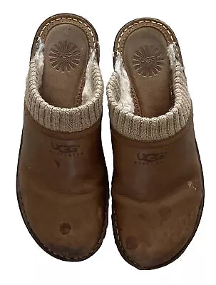 UGG Australia Gael Chestnut Sz 9 Wedge Mules Clog Suede Sheepskin Lined Women’s • $25