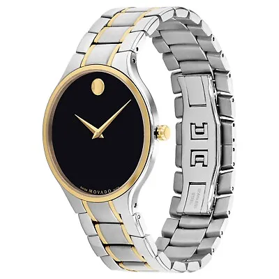 Movado Serio 0607284 Black Dial Quartz Men's Watch - Silver/Gold • $995