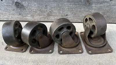 Vintage Set Of 4 Bassick # 361 Casters Swivel 3  Cast Iron Wheel 3 3/4  High • $95