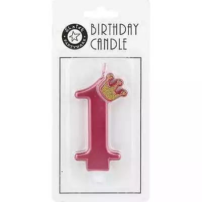 Pink Rose Gold Glitter Crown Number 1 One Candle Cake 1st Birthday Party • $2.99