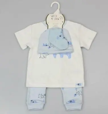 Baby Boys Elephant Outfit 4 Piece T-Shirt Jog Pant Hat Socks Set 0-3 3-6 Month   • £11.99