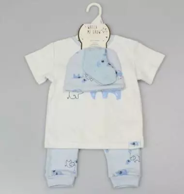Baby Boys Elephant Outfit 4 Piece T-Shirt Jog Pant Hat Socks Set 0-3 3-6 Month   • £11.99
