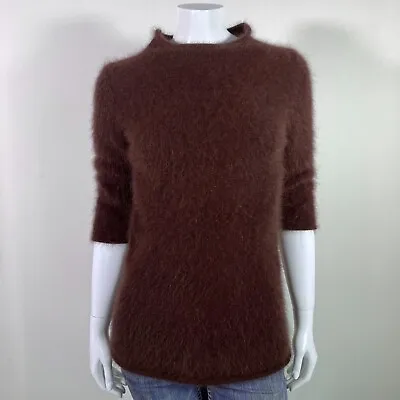 66% Angora Fuzzy Vintage MODA INTERNATIONAL Brown Pullover Sweater 36 In Bust • $49.99