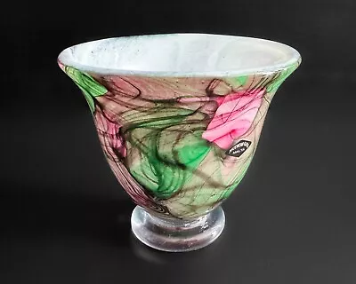 Phoenician Malta 5  Art Glass Pink Green Swirl Footed Vase • $35