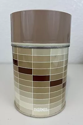 Vintage Thermos King-Seeley Metal 10oz Bottle W/ Retro Brown Rectangles • $19.95