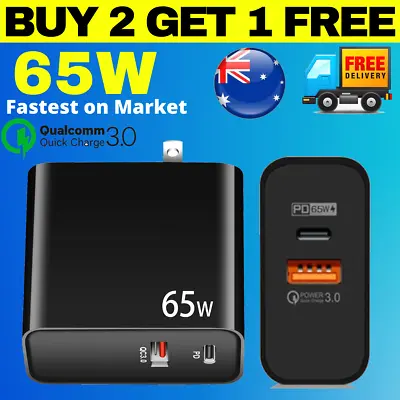 $12.95 • Buy 65W SUPER FAST TYPE C WALL CHARGER QUALCOMM QUICK CHARGE 3.0 WITH USB A Au Plug