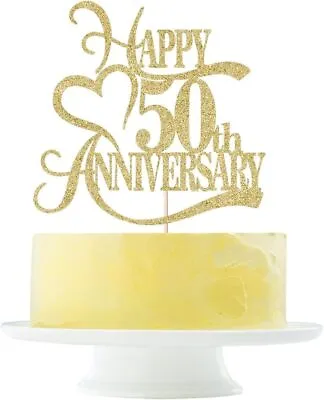 Gold Glitter 50th Anniversary Cake Topper - 50 Wedding Party...  • $10.17