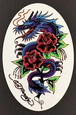 Blue Dragon Red Roses STICKER Decal Artist Ed Hardy Out Of Print! • $7.49