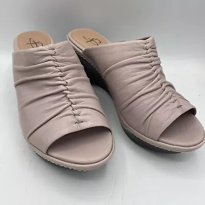 B. Makowsky Serene Leather Wedges Size 7.5 Blush Open Toe Slip On Ruched NEW • $71.99