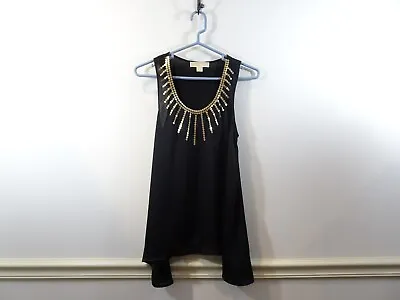 Michael Kors Sleeveless Blouse Black Gold Sequin Scoop Neck Tank Size S Party • $9.99