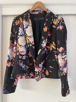 Zara Ladies Jacket Blazer Black Floral Size L • $50