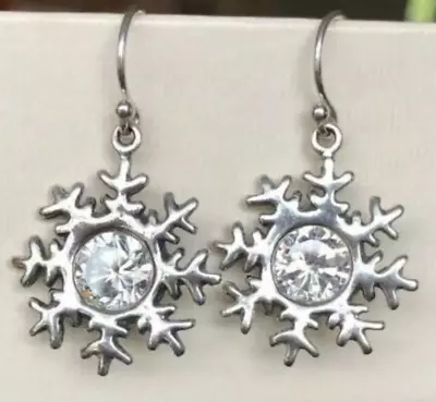 $88 • Buy Silpada Cubic Zirconia Sterling Silver Snowflake Dangle Earrings W1459 CZ 