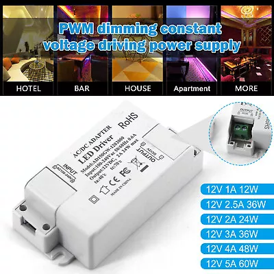 AC 240V To DC 12V 12W-60W Dimmable Transformer Power Supply LED Driver Adapter • £7.99