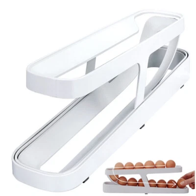 £5.99 • Buy Rolldown Refrigerator Egg Dispenser Rolling Egg Holder 2 Tier Storage Rack Home