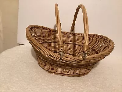 Wicker Oval Harvest Vegetable Fruit Double Folding Handle Basket • $17.75