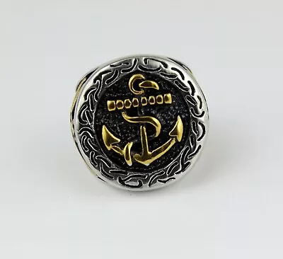 Fashion Jewelry Men Gold Anchor Sailor Silver Titanium Stainless Steel Ring 812 • $13.50