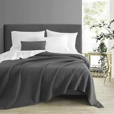 100% Cotton  Luxury Waffle Throw Blanket King Size Sofa Bed Cover With Pilowcase • £15.49