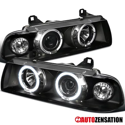 Fit 1992-1998 BMW E36 318i 325i 328i LED Halo Black Projector Headlights Lamps • $134.99