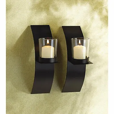 Metal Glass Modern Art Candle Holder Duo Wall Sconce Home Decor • $21.94