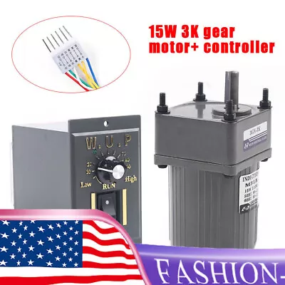 110V AC Gear Motor Electric + Variable Speed Controller 1:3 0-450 RPM 15W Motor • $62.04