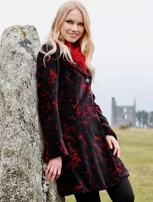 Gorgeous *NOMADS* Black Red Organic Cotton Velvet Lined Coat 16 • £75