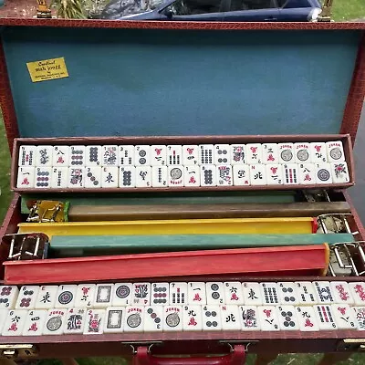 Cardinal Estate Tile Mah Jong Set W/164 Tiles 5 Racks & Faux Leather Carry Case • $150