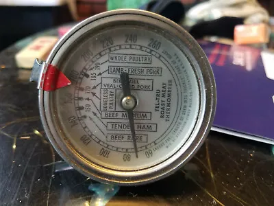 Vtg Tel-Tru Stainless Steel Roasts Meat Thermometer - Easy Read Red Dial Marker • $20