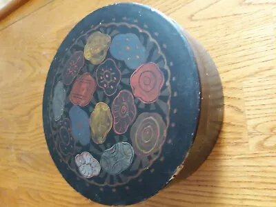 Vintage Round Flowered Laqured Trinket Box Made In Japan 7  Diameter  • $12